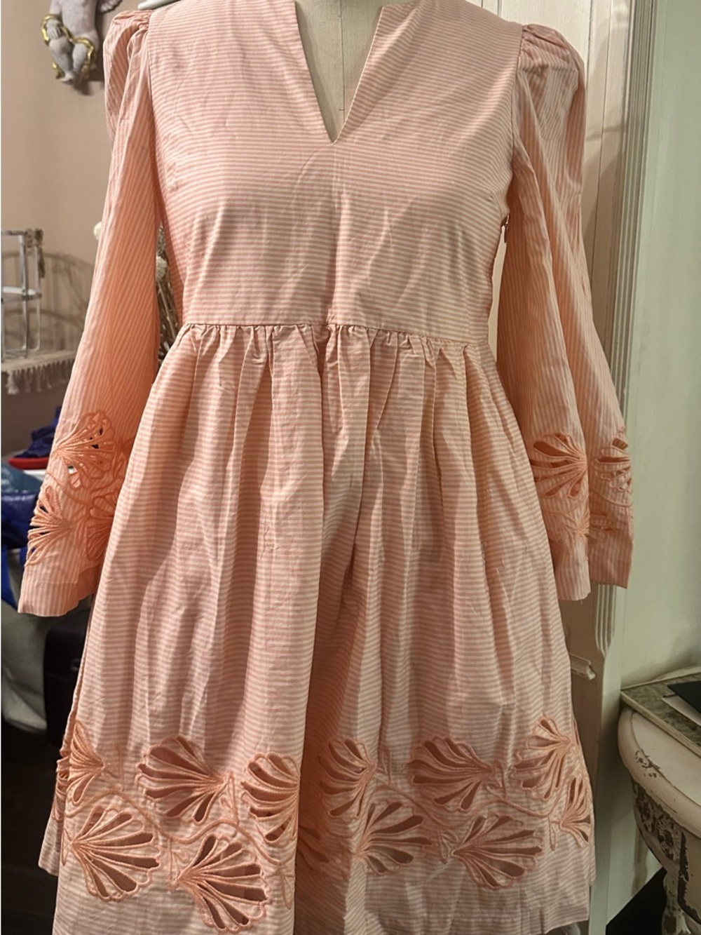 Tuckernuck Peach-Striped Embroidered Babydoll Dress